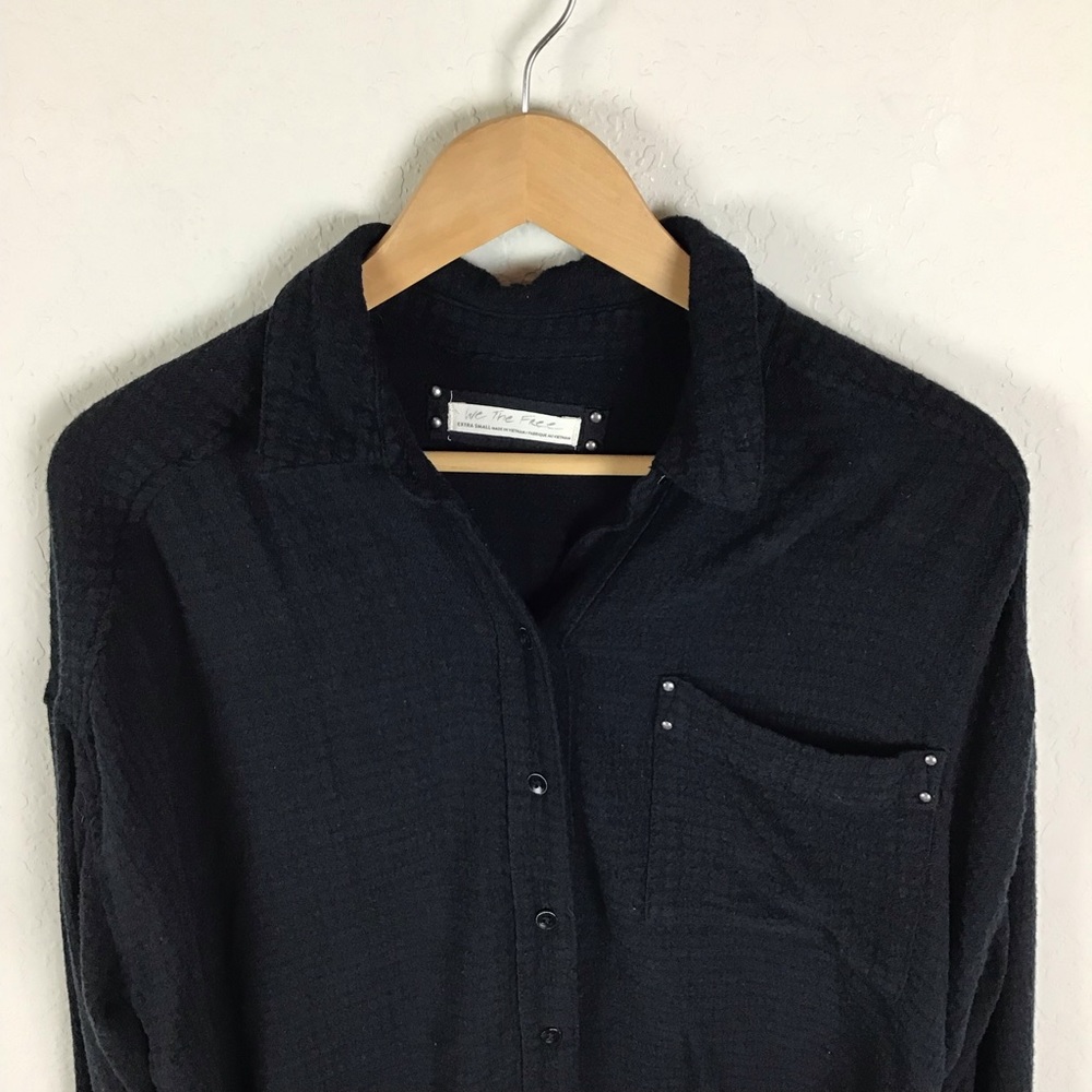 Free People Top XS We The Free Hidden Valley Button Down Oversized Black - Picture 4 of 12